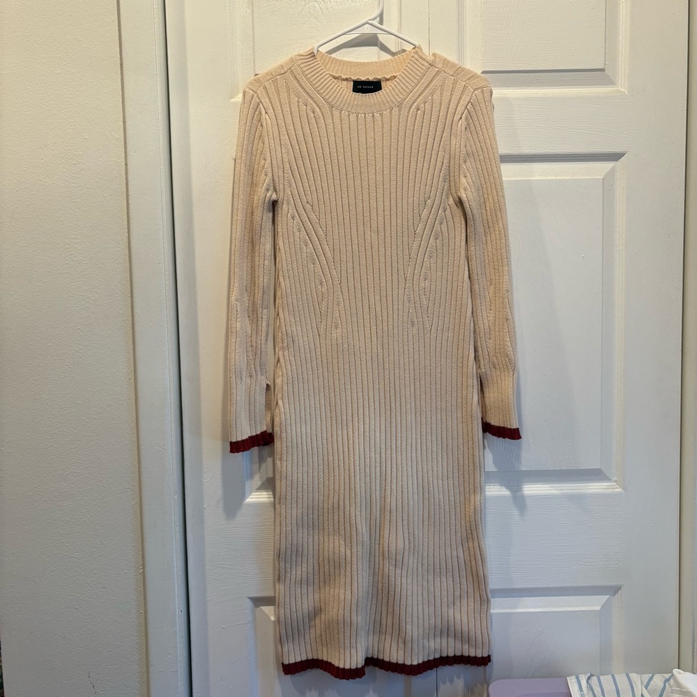 En Saison Cream & Rust Knit Long Sleeve Midi Sweater Dress - Size Small